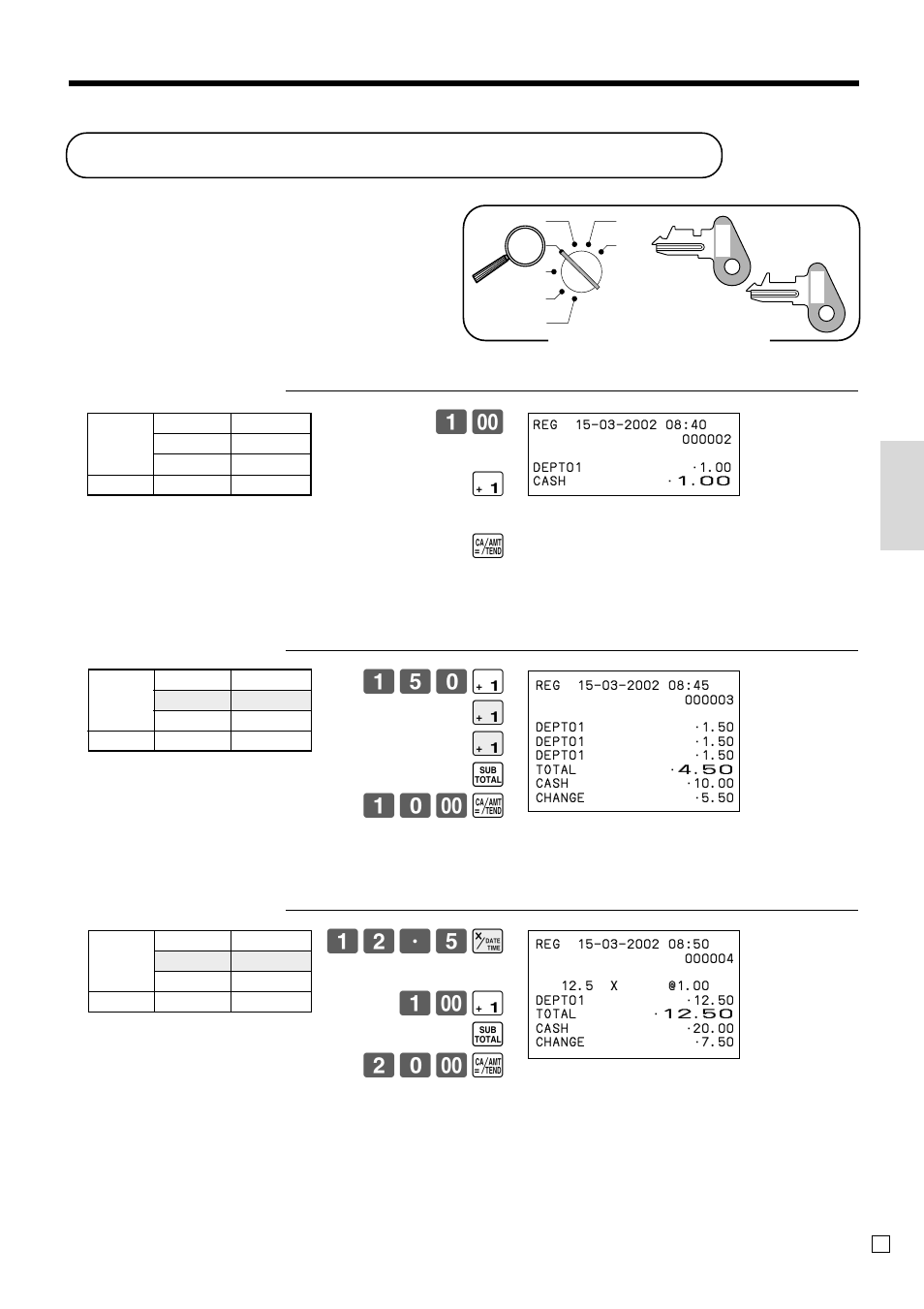 Preparing and using department keys, Basic operations and setups, Registering department keys | Casio TE-100 User Manual | Page 25 / 88