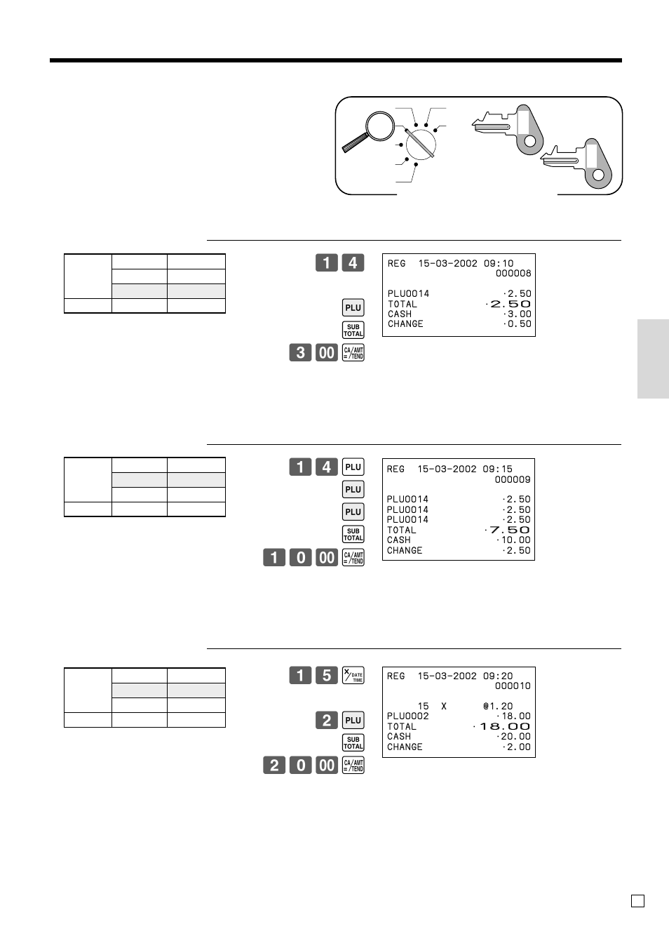 Basic operations and setups, Registering plus, 14 + s 3- a | 14 + + + s 10- a | Casio TE-100 User Manual | Page 29 / 88