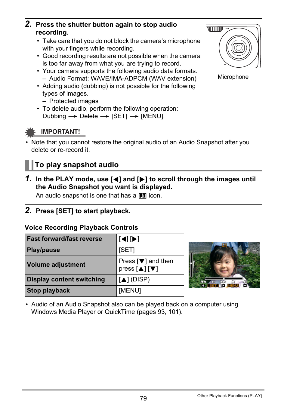 To play snapshot audio | Casio EX-S5 User Manual | Page 79 / 148