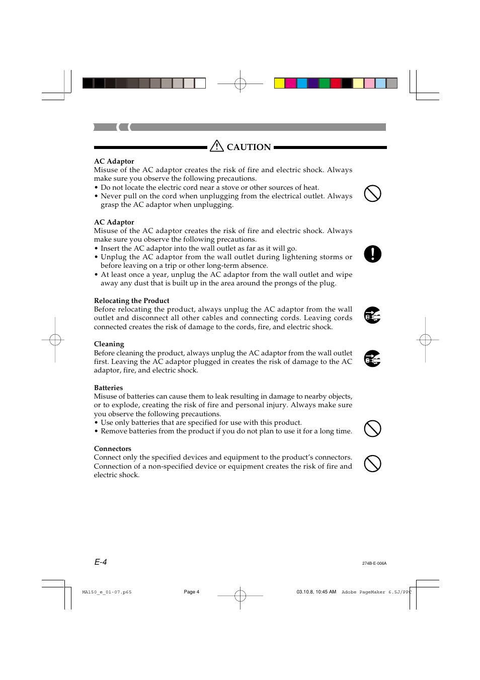 Caution | Casio MA-150 User Manual | Page 6 / 43
