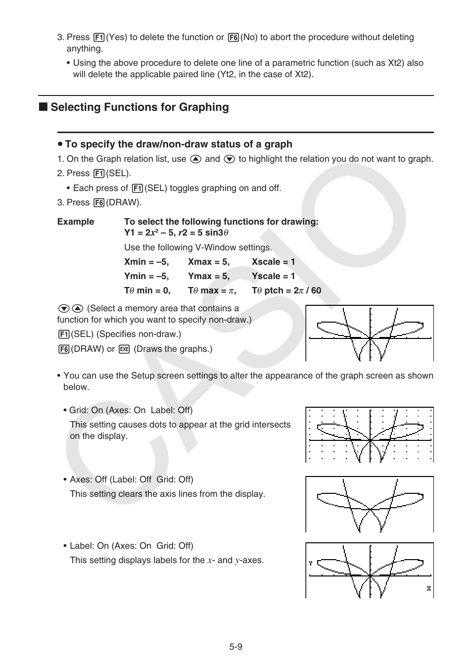I selecting functions for graphing | Casio FX-9750GII User Manual | Page 115 / 402