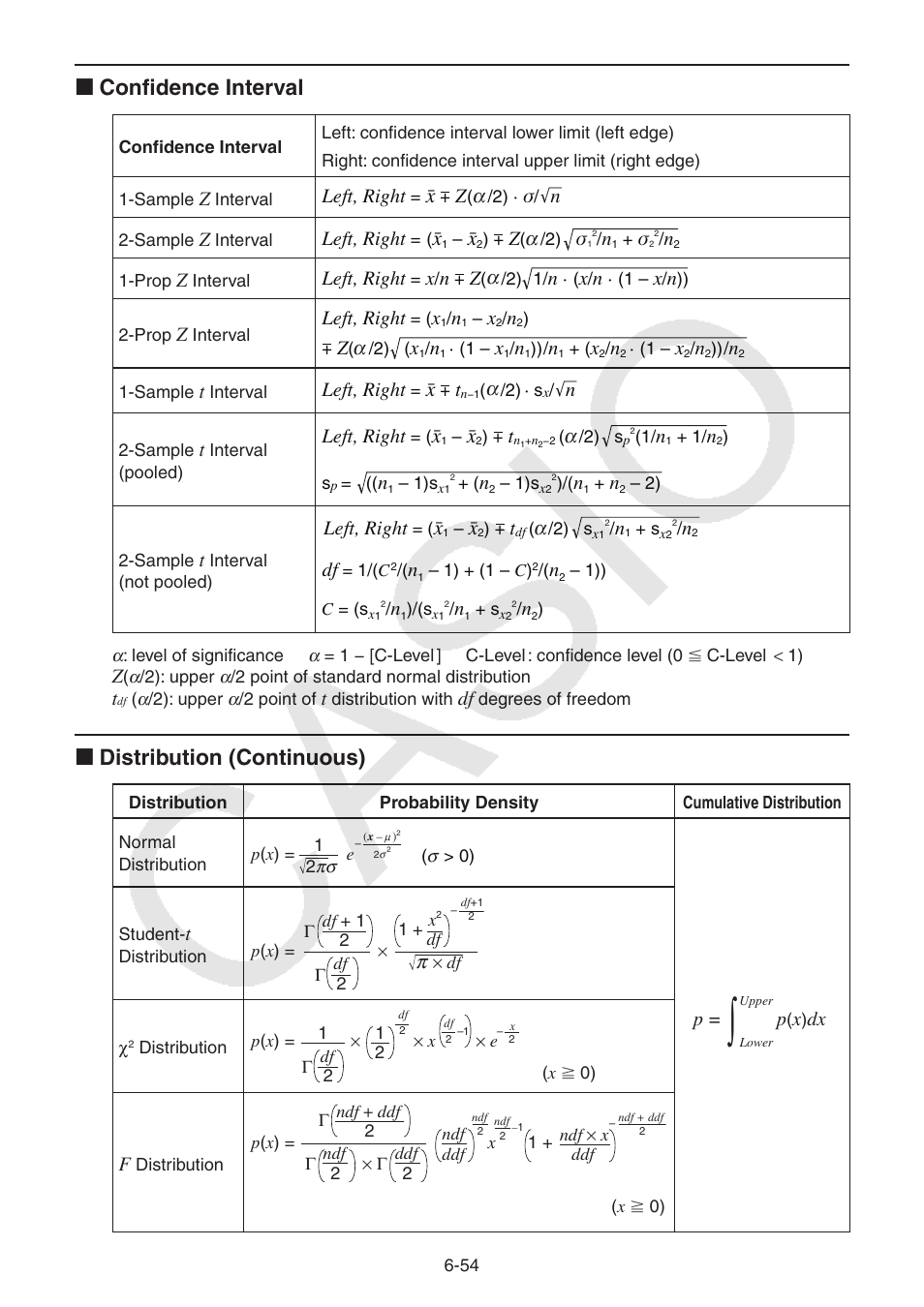 I confidence interval, I distribution (continuous) | Casio FX-9750GII User Manual | Page 194 / 402