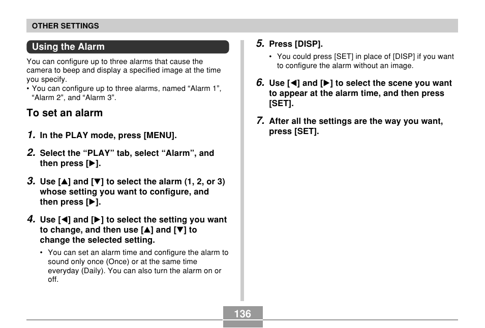 Using the alarm, To set an alarm | Casio QV-R61 User Manual | Page 136 / 210