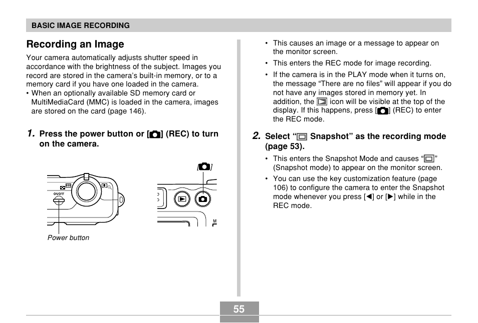 Recording an image | Casio QV-R61 User Manual | Page 55 / 210
