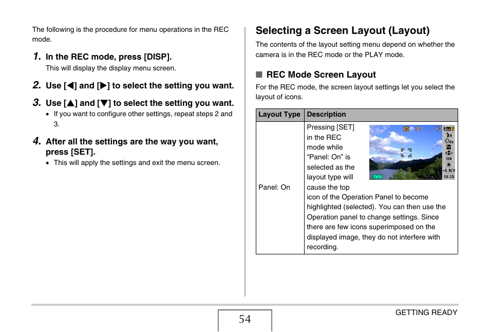 Selecting a screen layout (layout) | Casio EX-S880 User Manual | Page 54 / 293