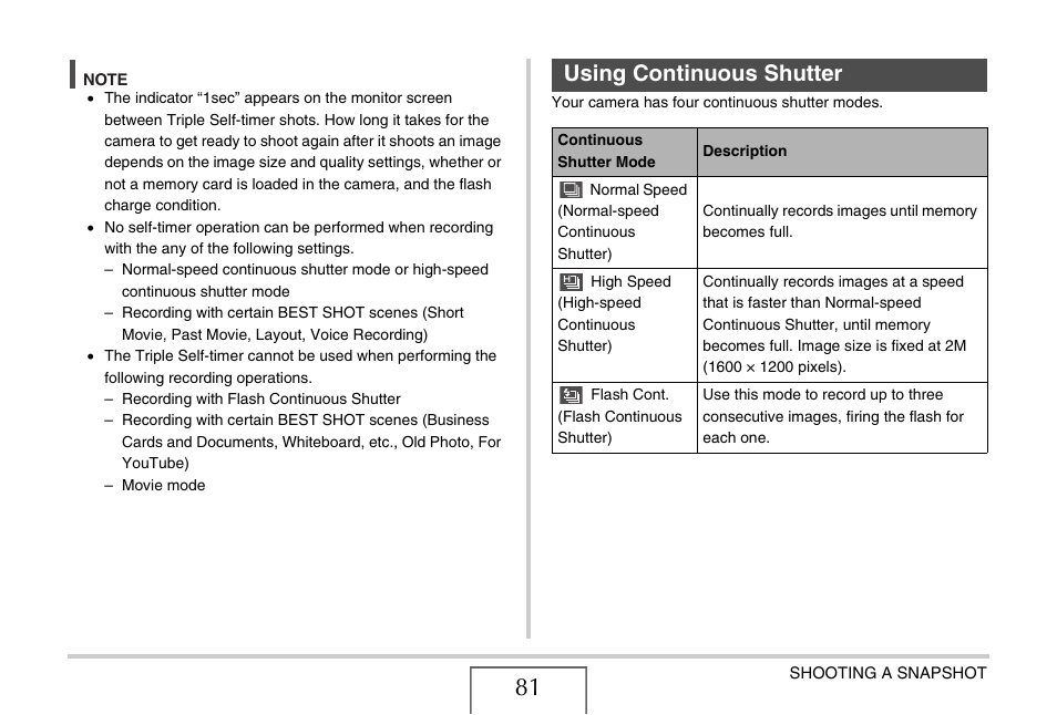 Using continuous shutter | Casio EX-S880 User Manual | Page 81 / 293