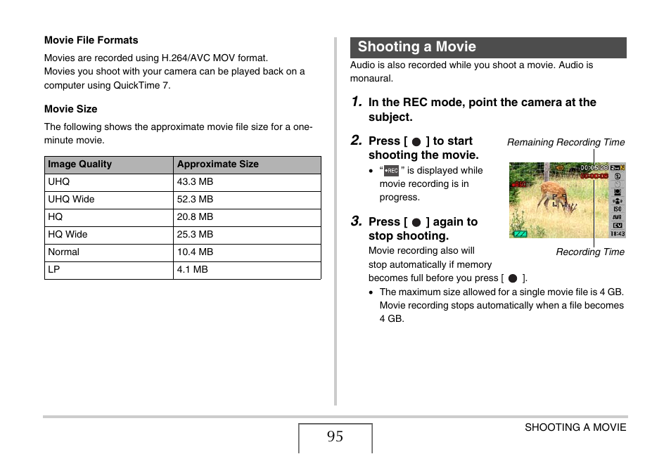 Shooting a movie | Casio EX-S880 User Manual | Page 95 / 293