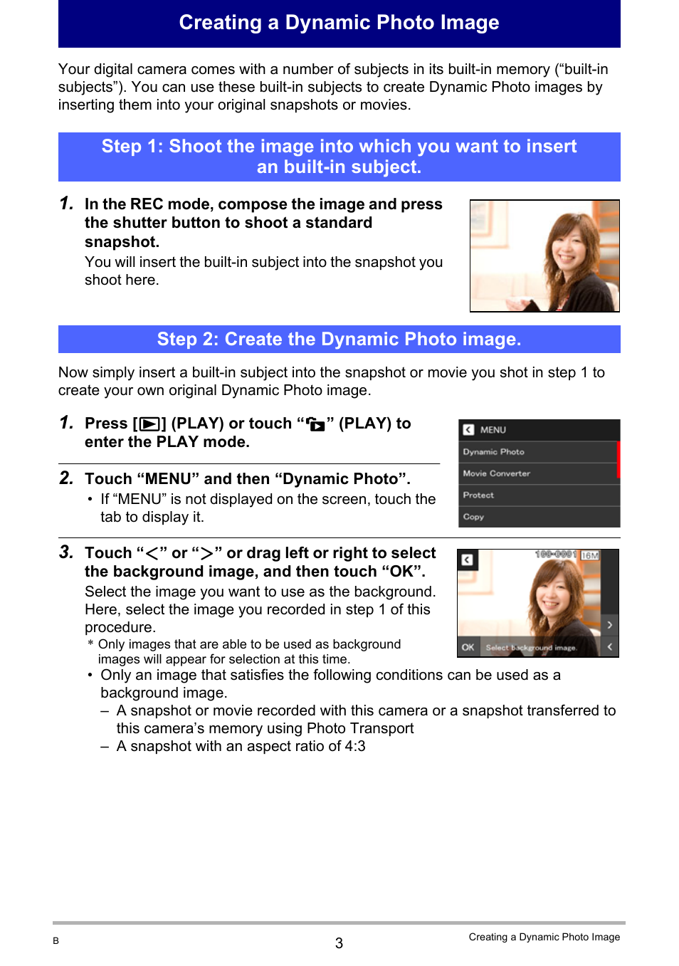 Creating a dynamic photo image, 3 step 2: create the dynamic photo image | Casio EXILIM EX-Z3000 User Manual | Page 141 / 145