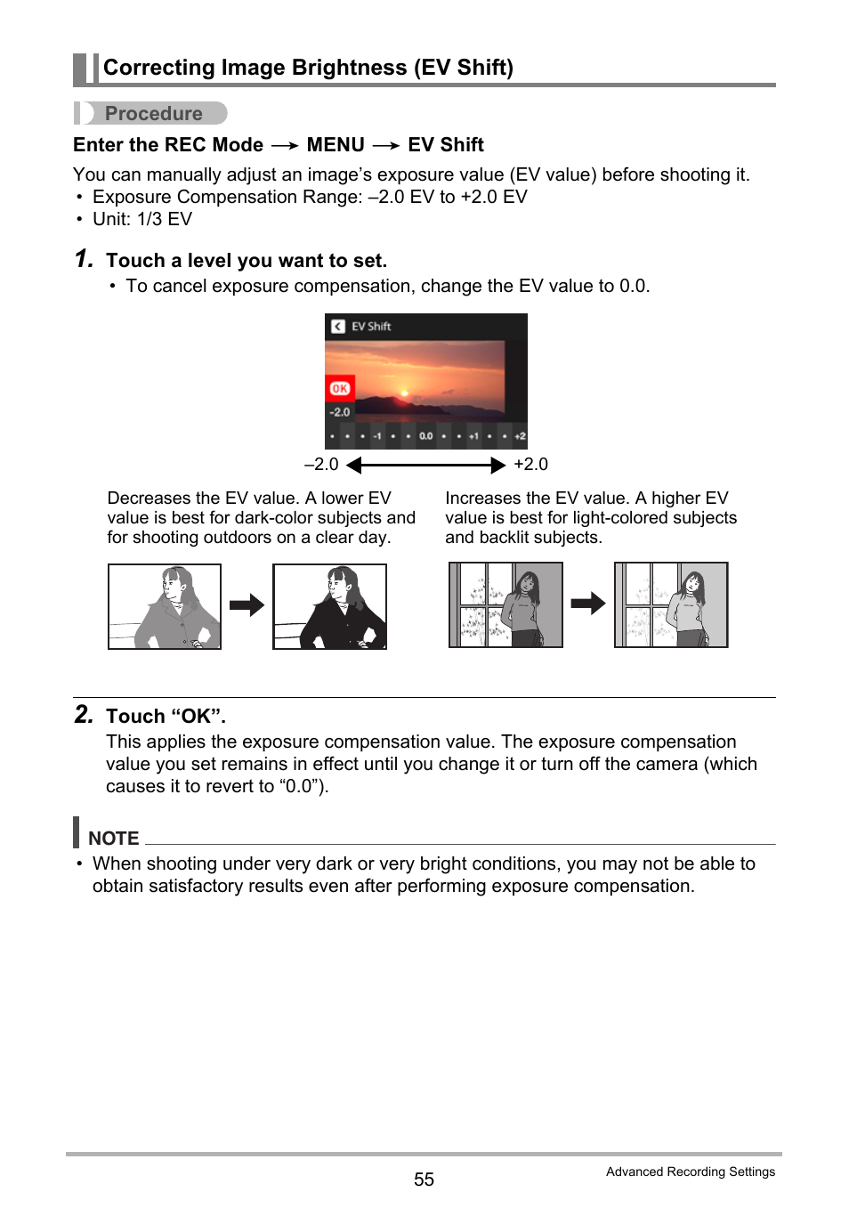 Correcting image brightness (ev shift) | Casio EXILIM EX-Z3000 User Manual | Page 55 / 145