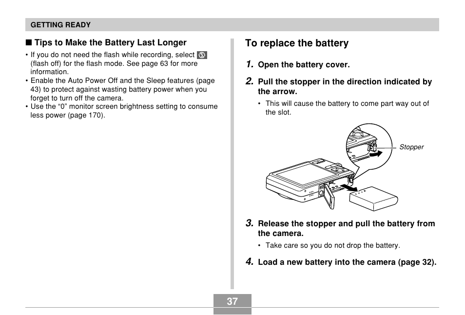To replace the battery | Casio EX-Z700 User Manual | Page 37 / 247