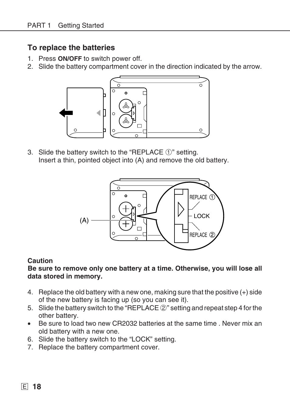 18 to replace the batteries | Casio SF-7990 User Manual | Page 20 / 100