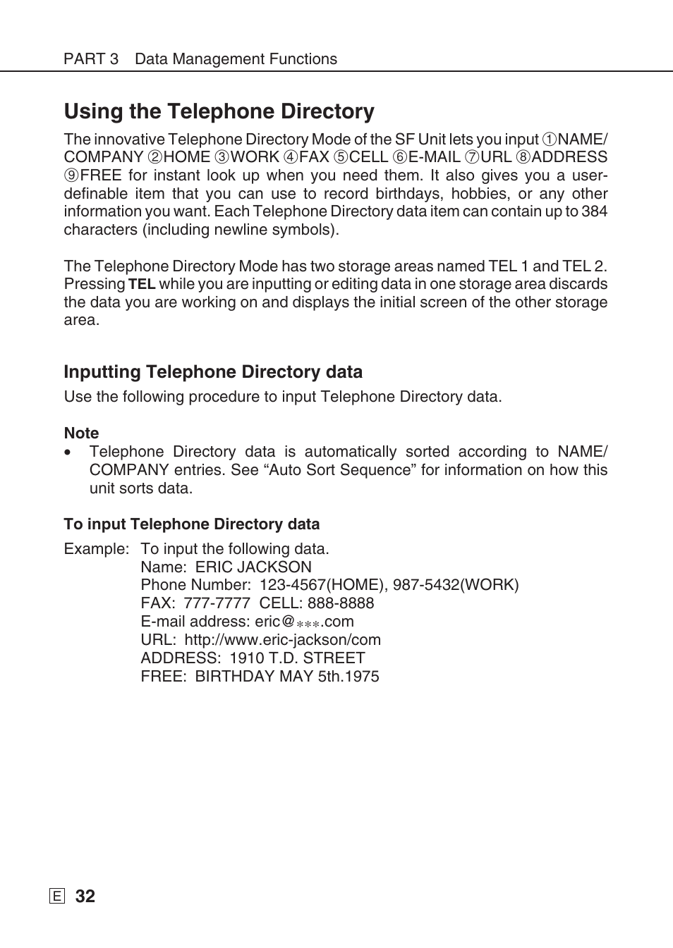 Using the telephone directory | Casio SF-7990 User Manual | Page 34 / 100