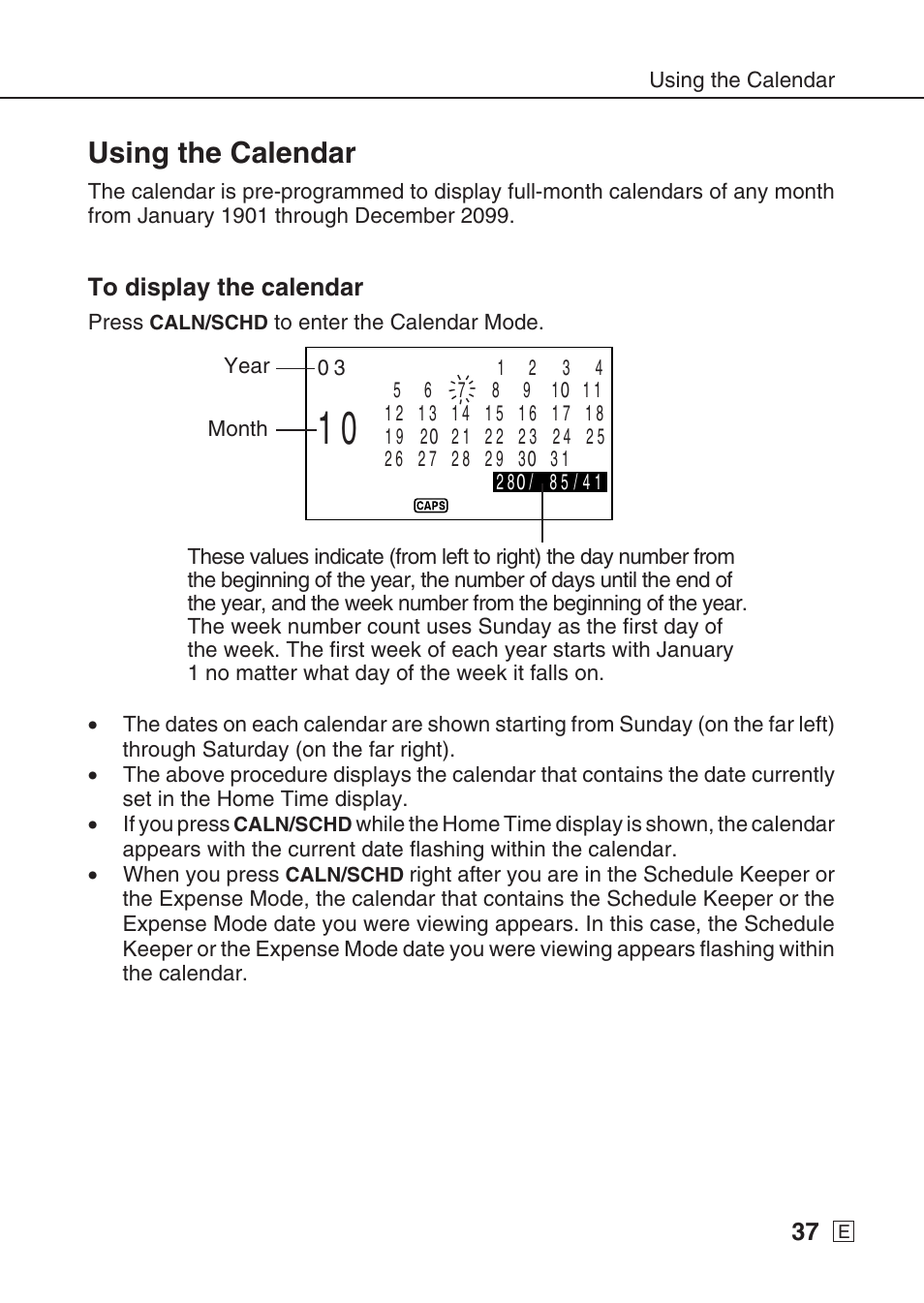 Using the calendar | Casio SF-7990 User Manual | Page 39 / 100