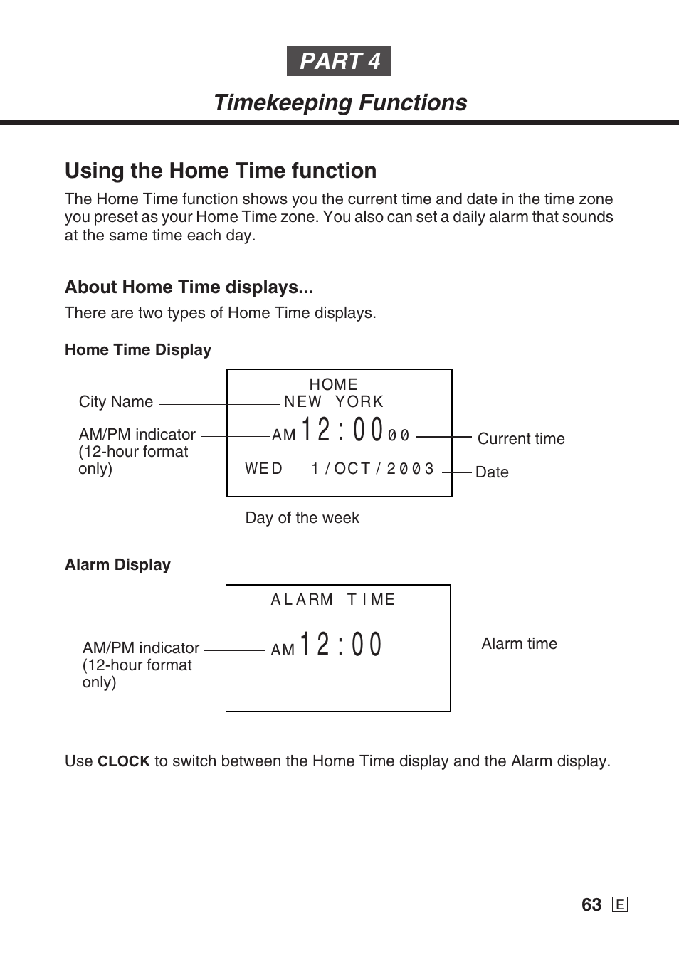 Part 4 timekeeping functions, Using the home time function | Casio SF-7990 User Manual | Page 65 / 100
