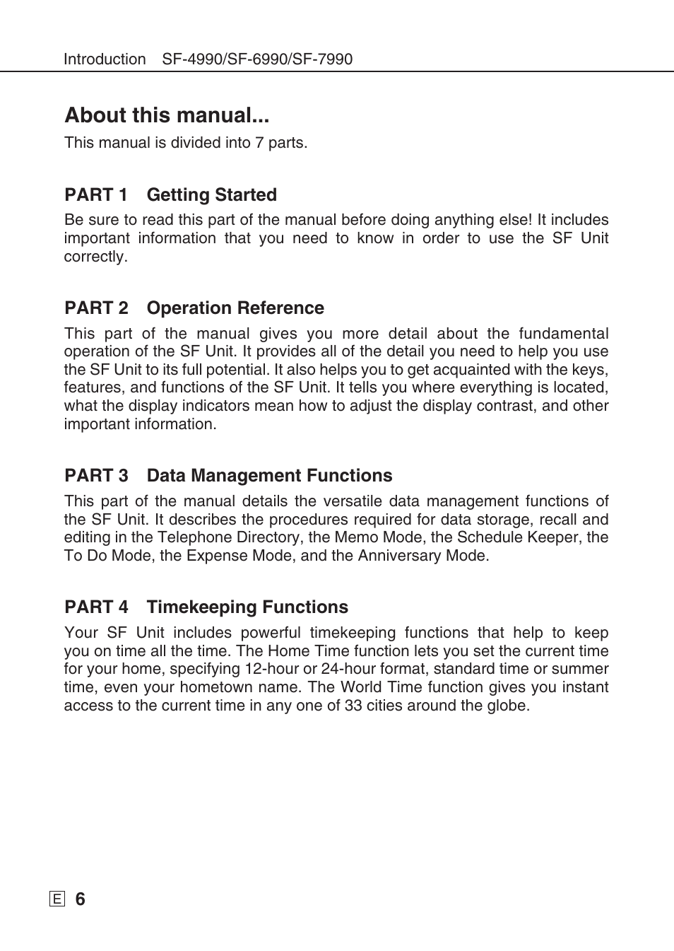 About this manual | Casio SF-7990 User Manual | Page 8 / 100