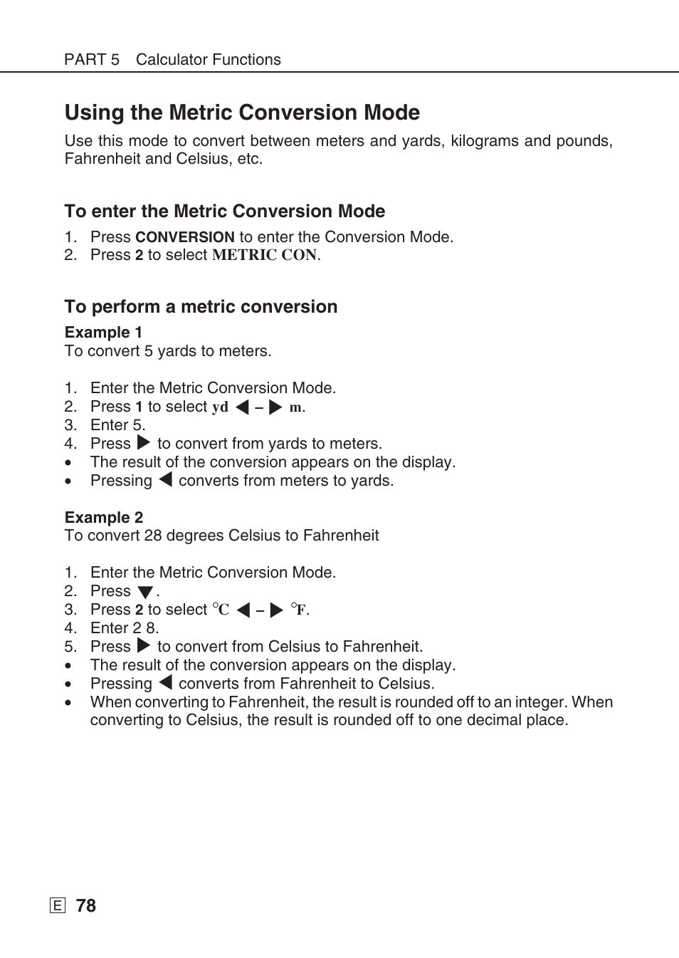Using the metric conversion mode | Casio SF-7990 User Manual | Page 80 / 100