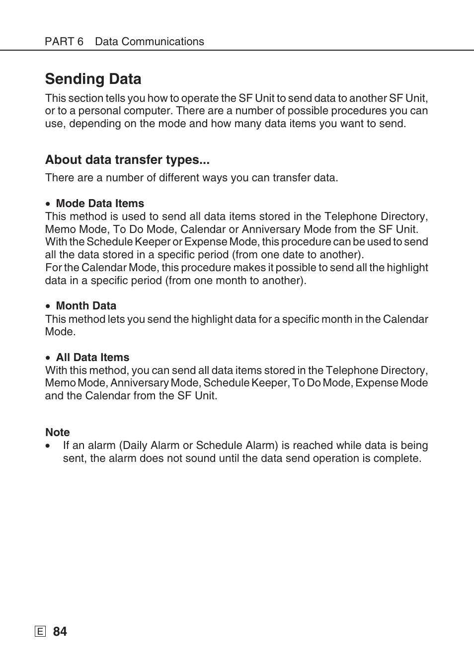 Sending data | Casio SF-7990 User Manual | Page 86 / 100