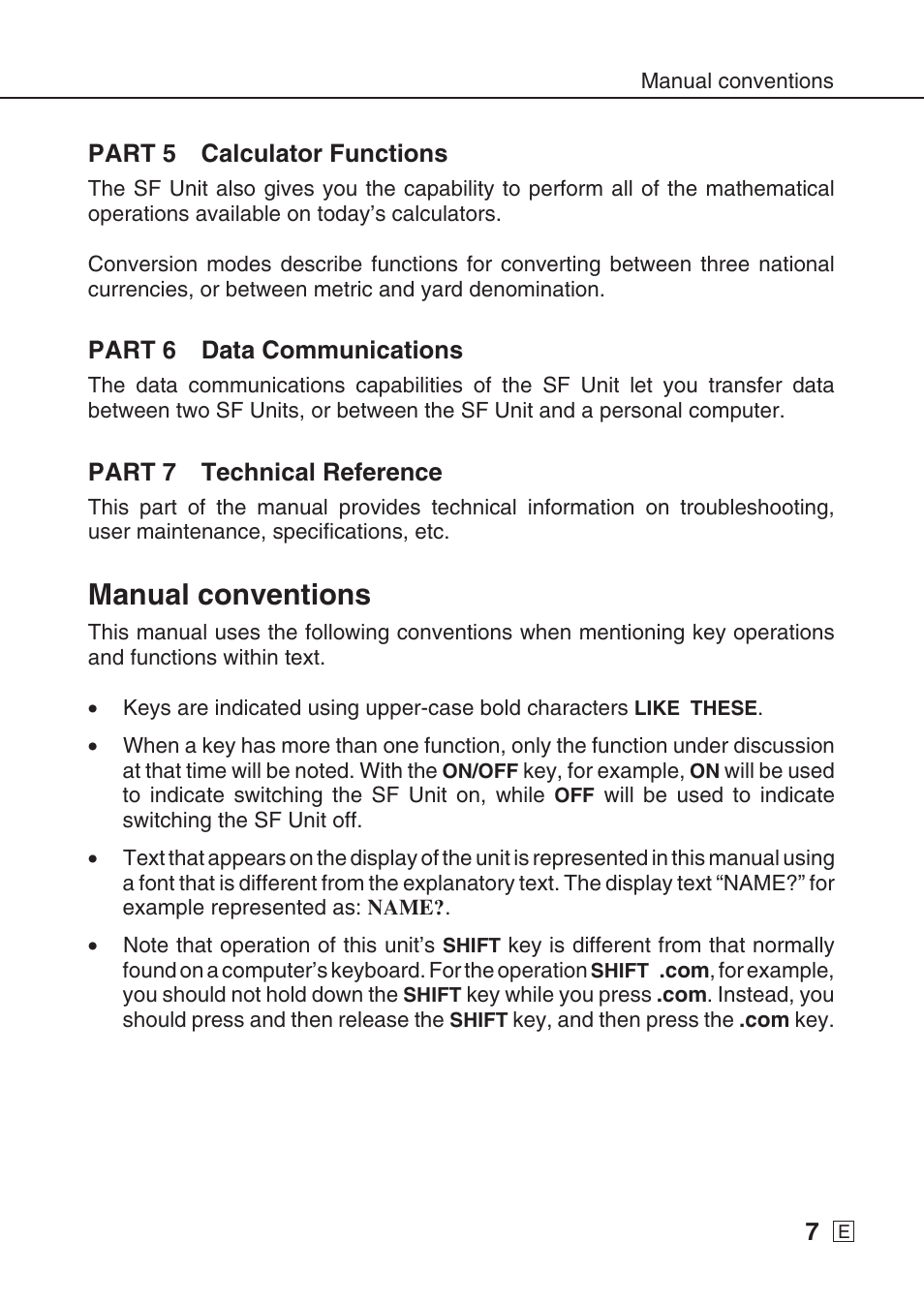 Manual conventions | Casio SF-7990 User Manual | Page 9 / 100