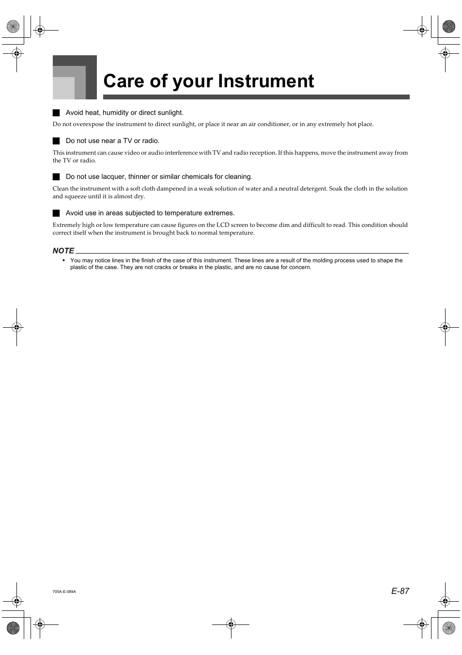 Care of your instrument | Casio CTK-691 User Manual | Page 89 / 122