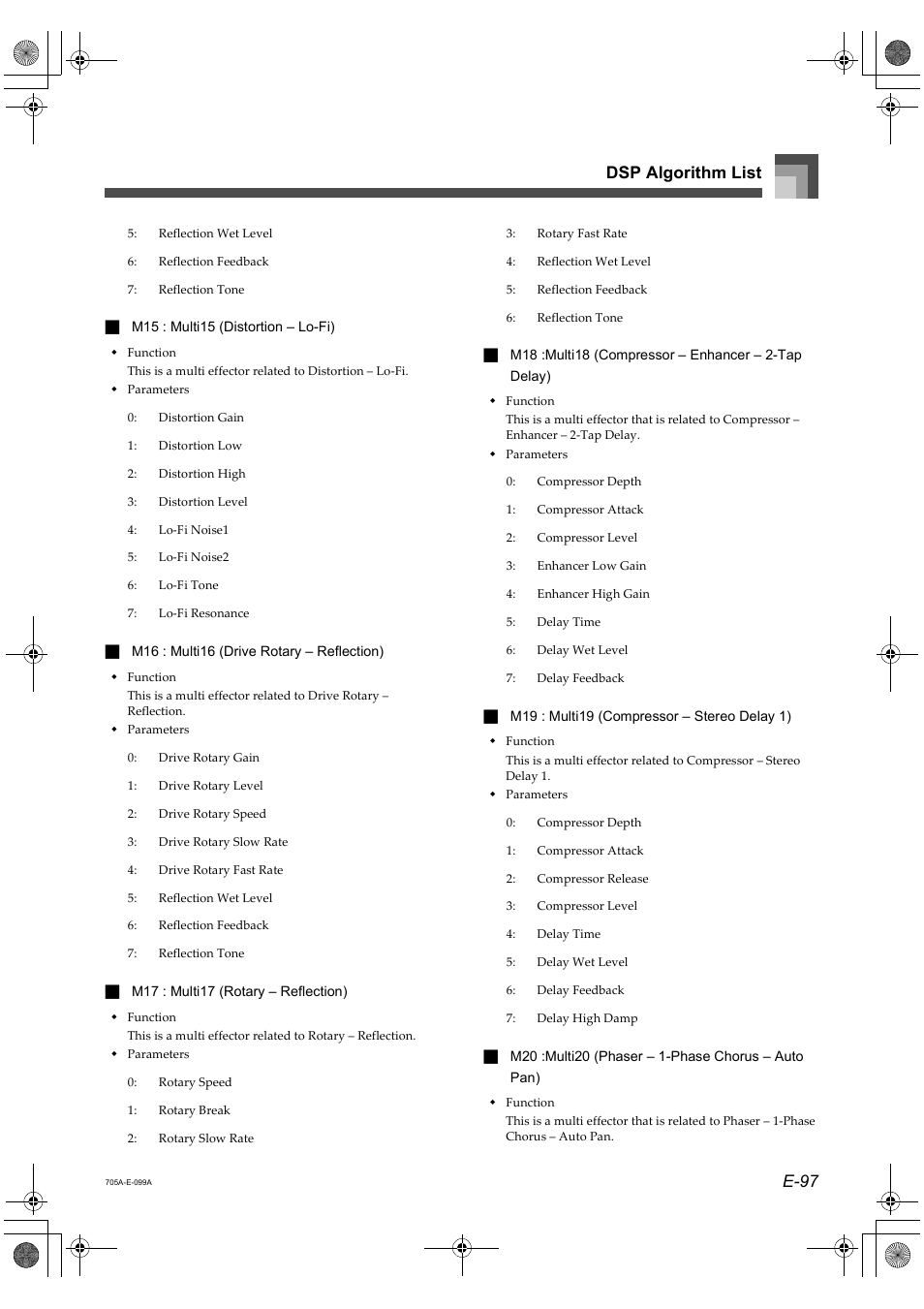 E-97 dsp algorithm list | Casio CTK-691 User Manual | Page 99 / 122