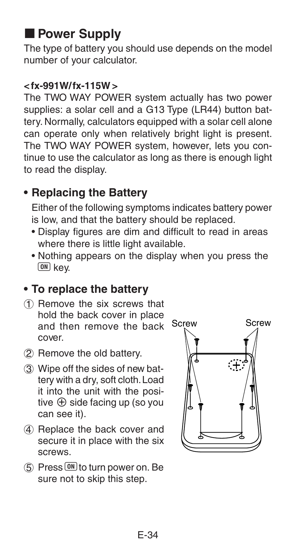 K power supply | Casio fx-115W User Manual | Page 36 / 43