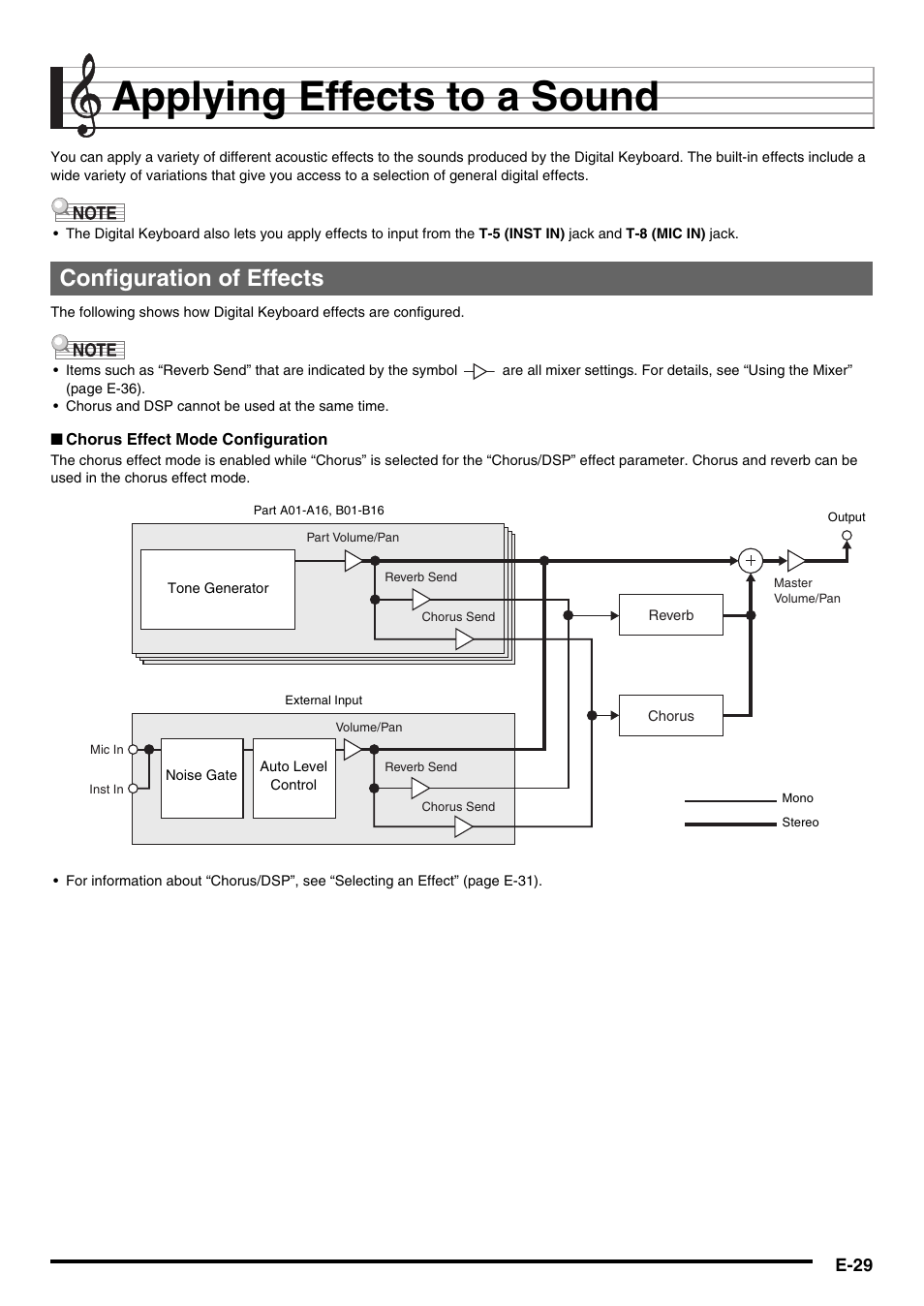 Applying effects to a sound, Configuration of effects, E-29 | Casio CTK-7000 User Manual | Page 31 / 168