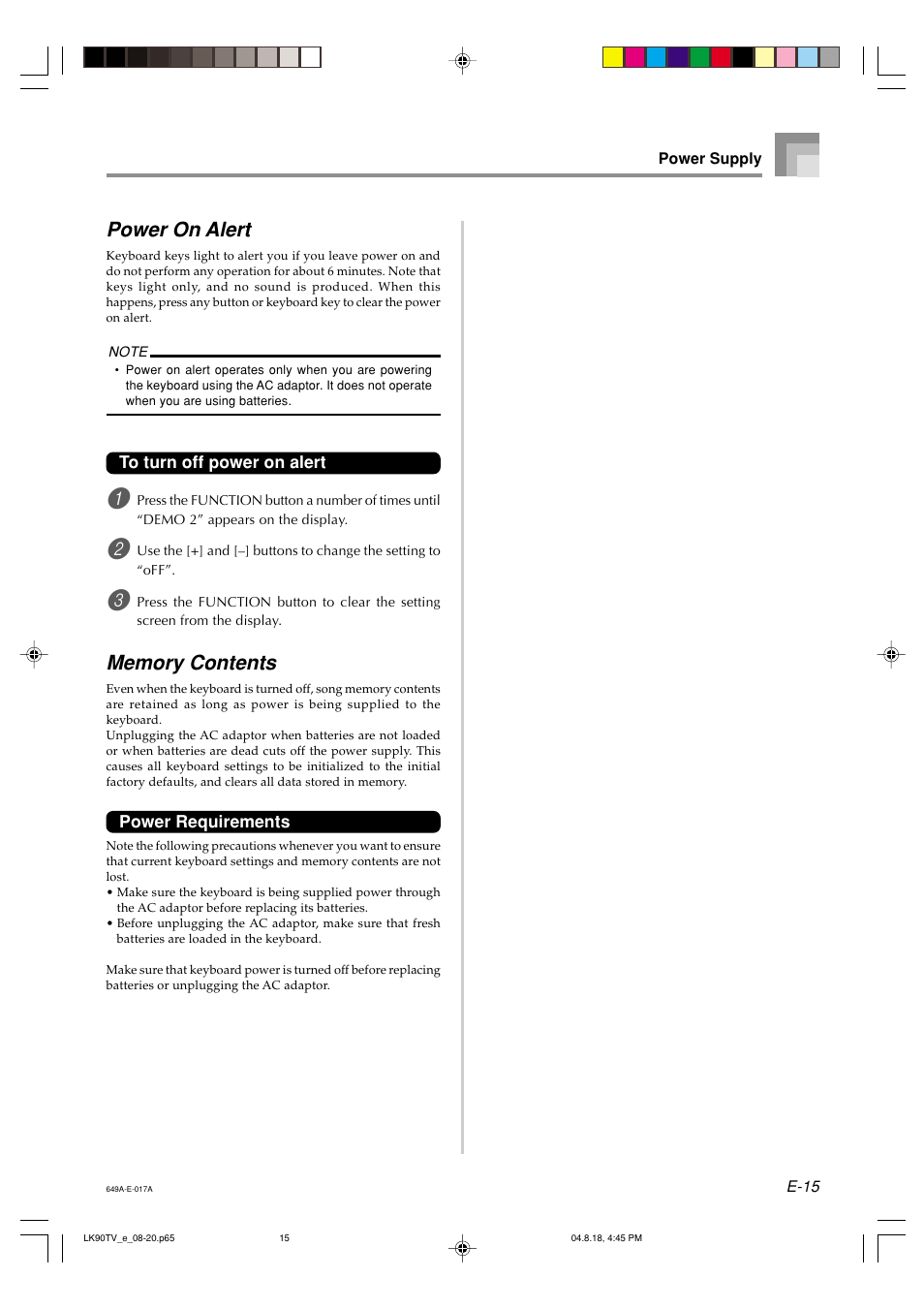 Power on alert | Casio LK92TV User Manual | Page 17 / 81