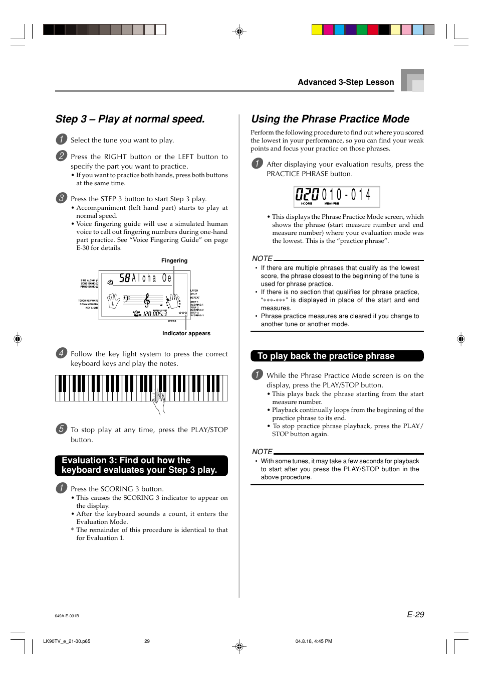 Step 3 – play at normal speed, Using the phrase practice mode | Casio LK92TV User Manual | Page 31 / 81