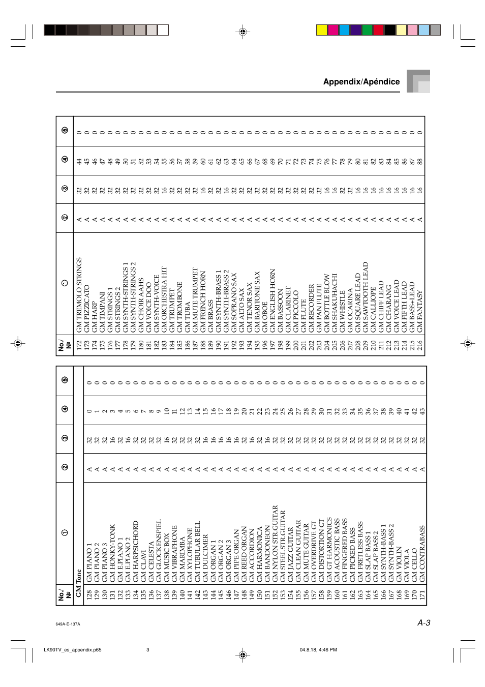 Appendix/apéndice | Casio LK92TV User Manual | Page 70 / 81