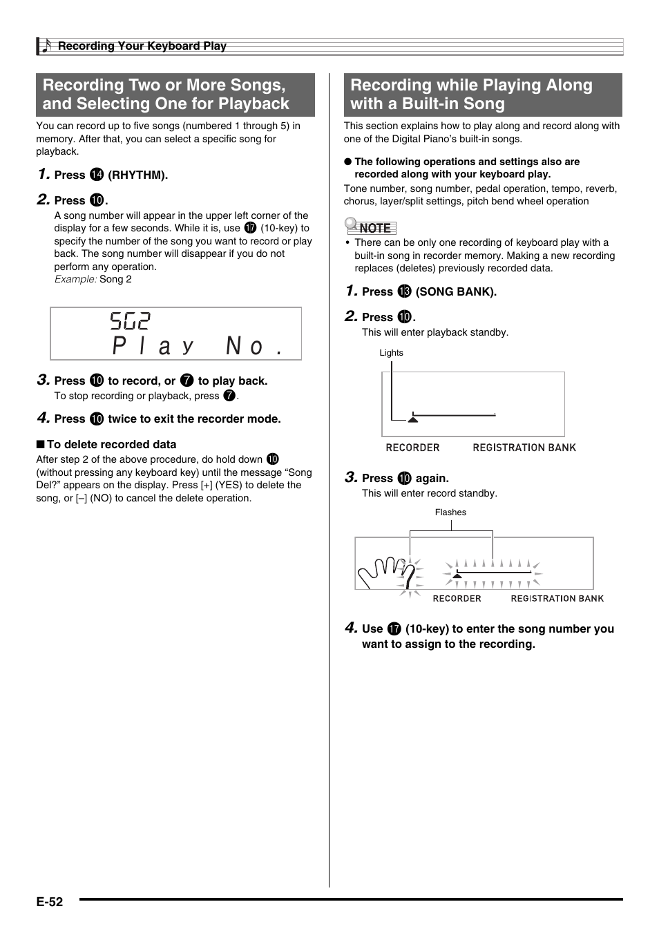 P l a, Recording while playing along with a built-in song | Casio NONE FOUND CDP-220R User Manual | Page 54 / 80