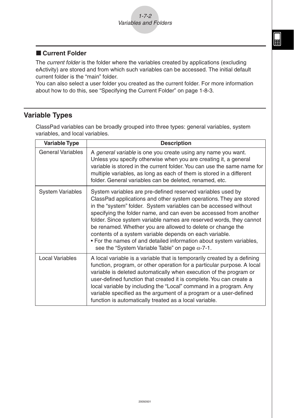 Variable types -7-2, Variable types | Casio ClassPad 300 PLUS User Manual | Page 68 / 753