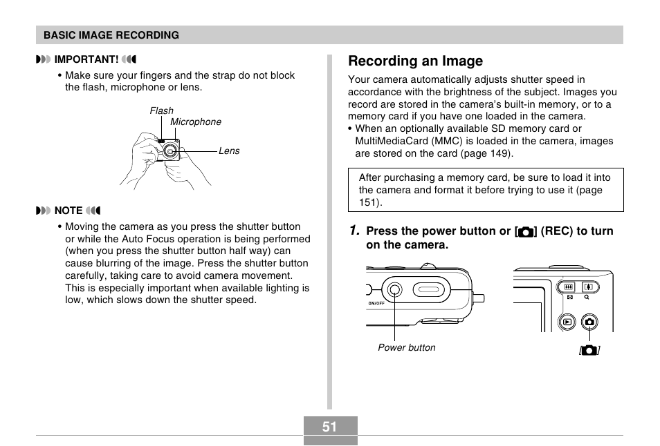 Recording an image | Casio EX-Z57 User Manual | Page 51 / 214