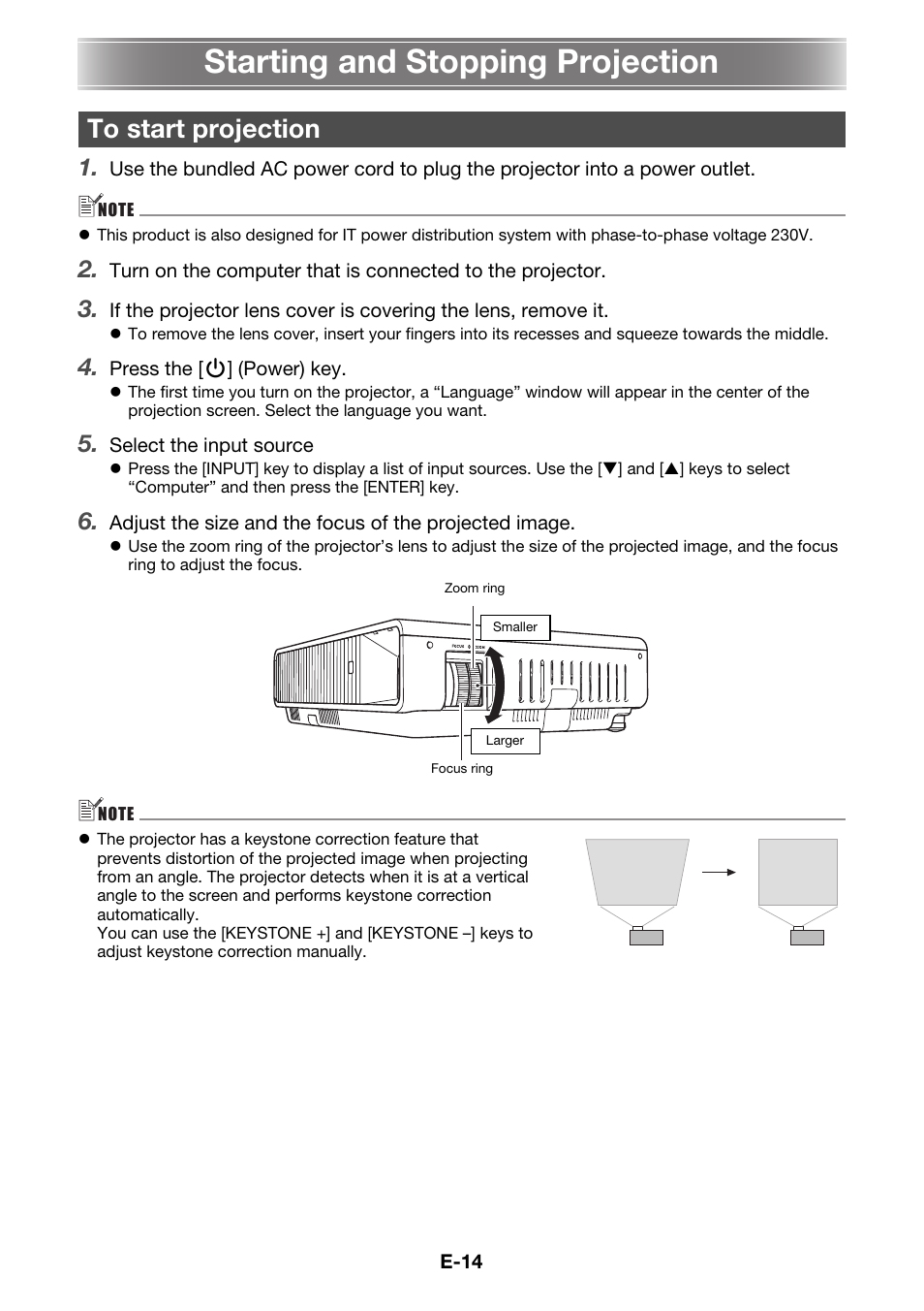 Starting and stopping projection | Casio XJ-M145 User Manual | Page 16 / 26
