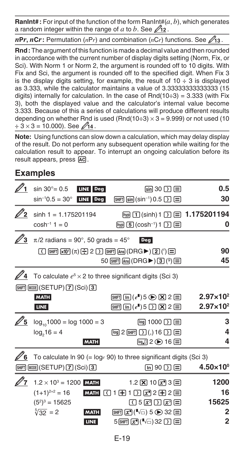 Examples, E-19, 97ч10 | Casio FX-85GT PLUS User Manual | Page 20 / 32
