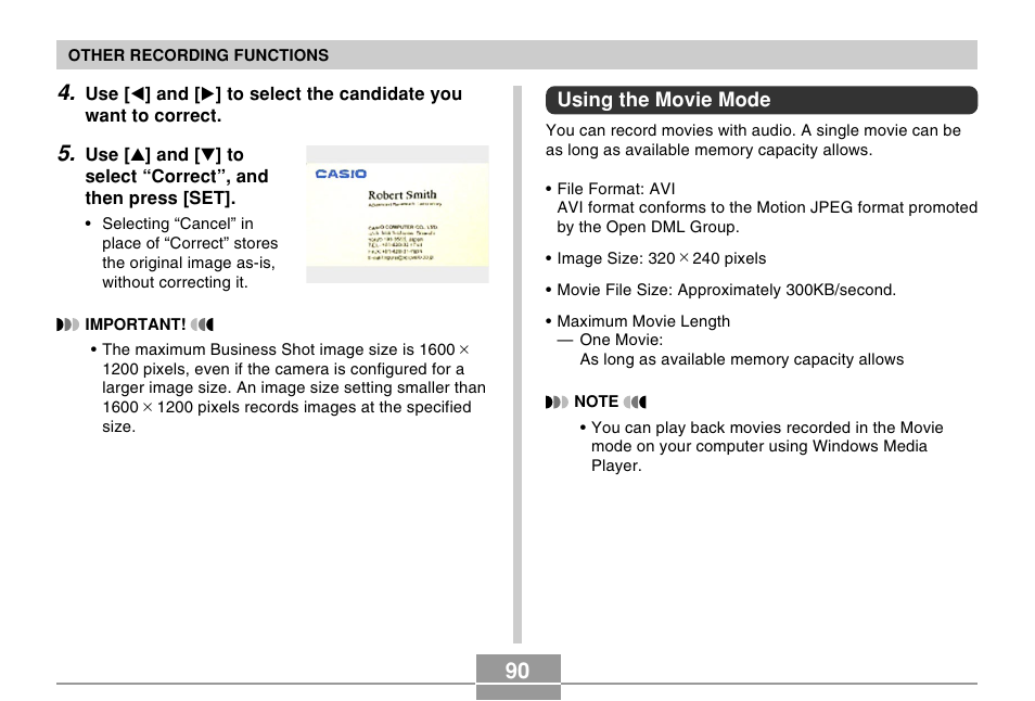 Using the movie mode | Casio EX-S100 User Manual | Page 90 / 207