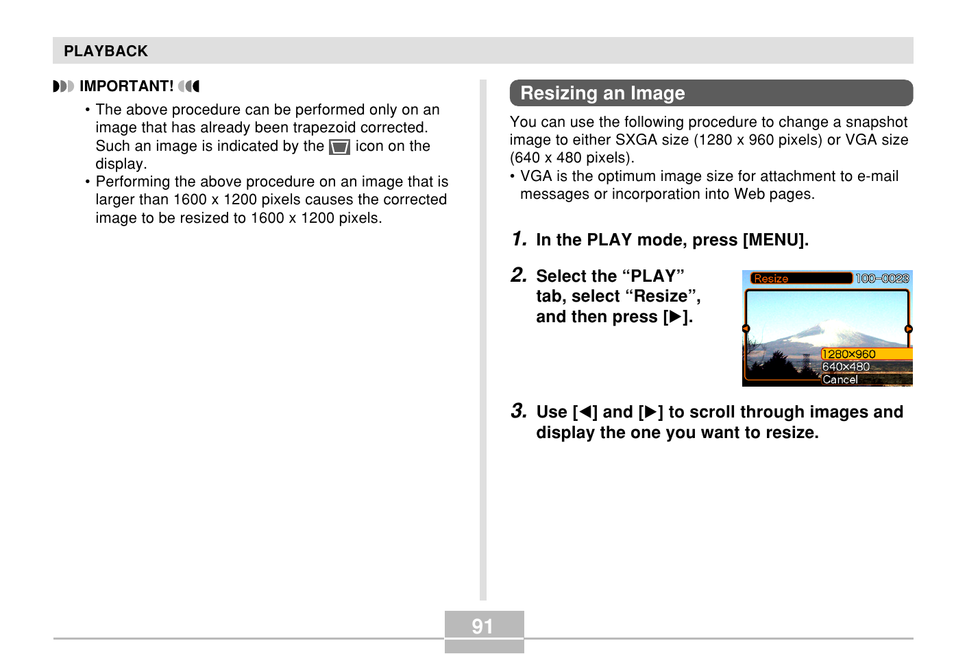Resizing an image | Casio E MULTI PJ CAMERA Multifunctional Camera System User Manual | Page 91 / 174
