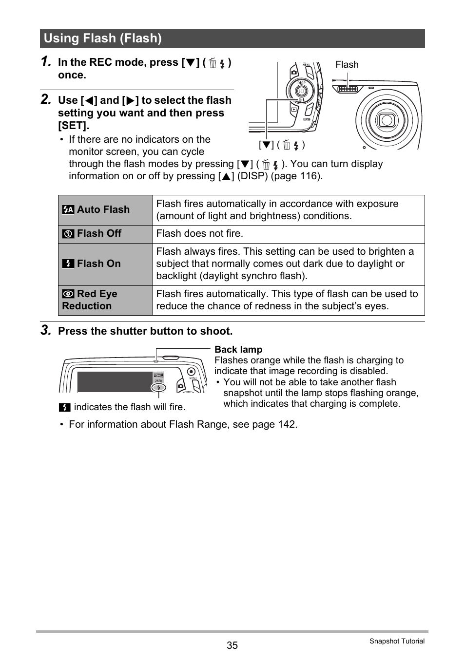 Using flash (flash) | Casio EXILIM EX-S9 User Manual | Page 35 / 145