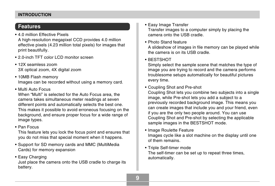 Features | Casio EX-Z4U User Manual | Page 9 / 57