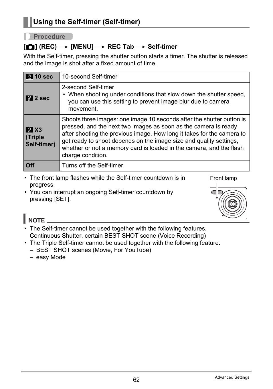 Using the self-timer (self-timer) | Casio EX-Z29 User Manual | Page 62 / 148