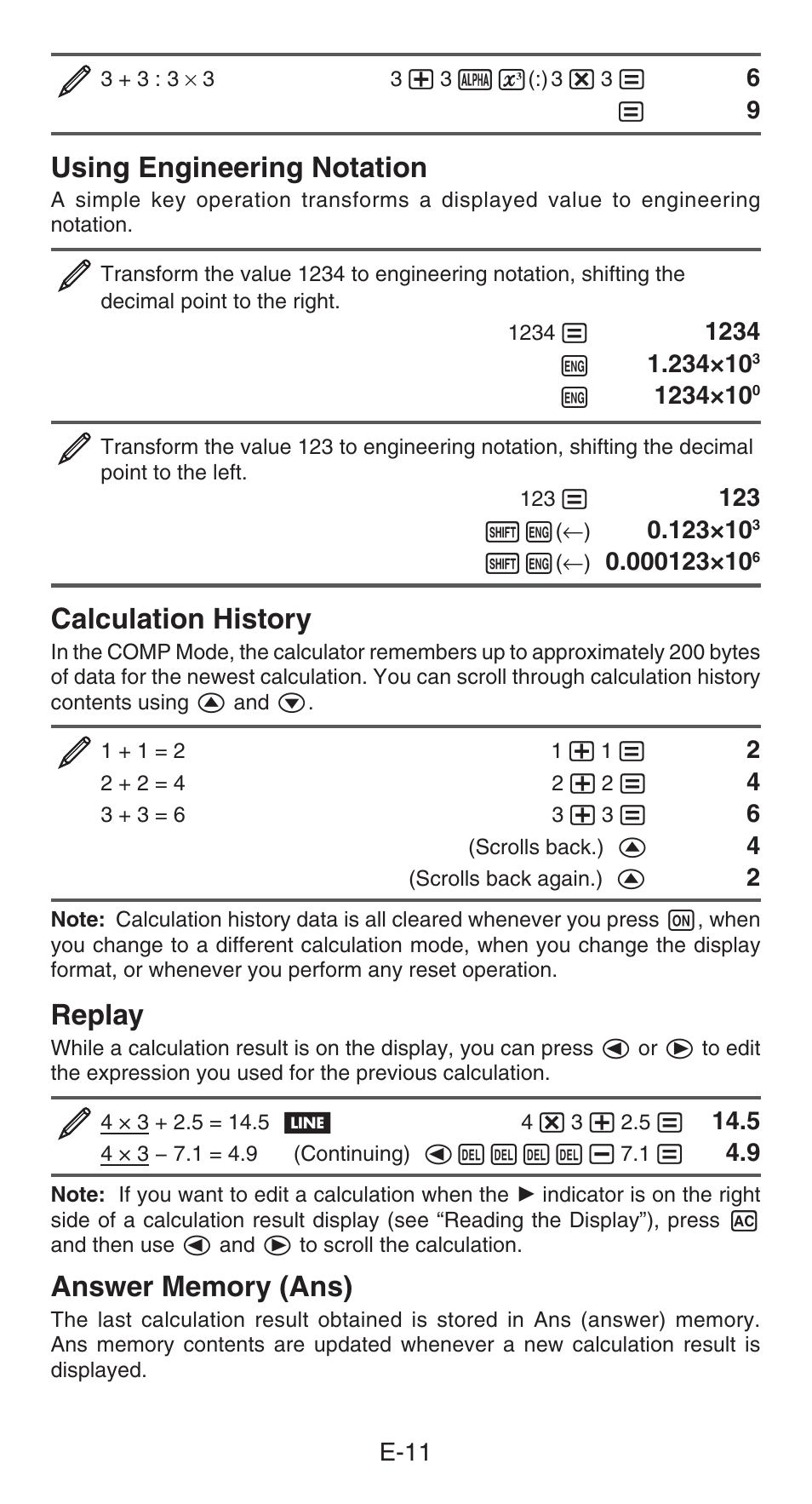 Using engineering notation, Calculation history, Replay | Casio FX-82AU PLUS User Manual | Page 12 / 24