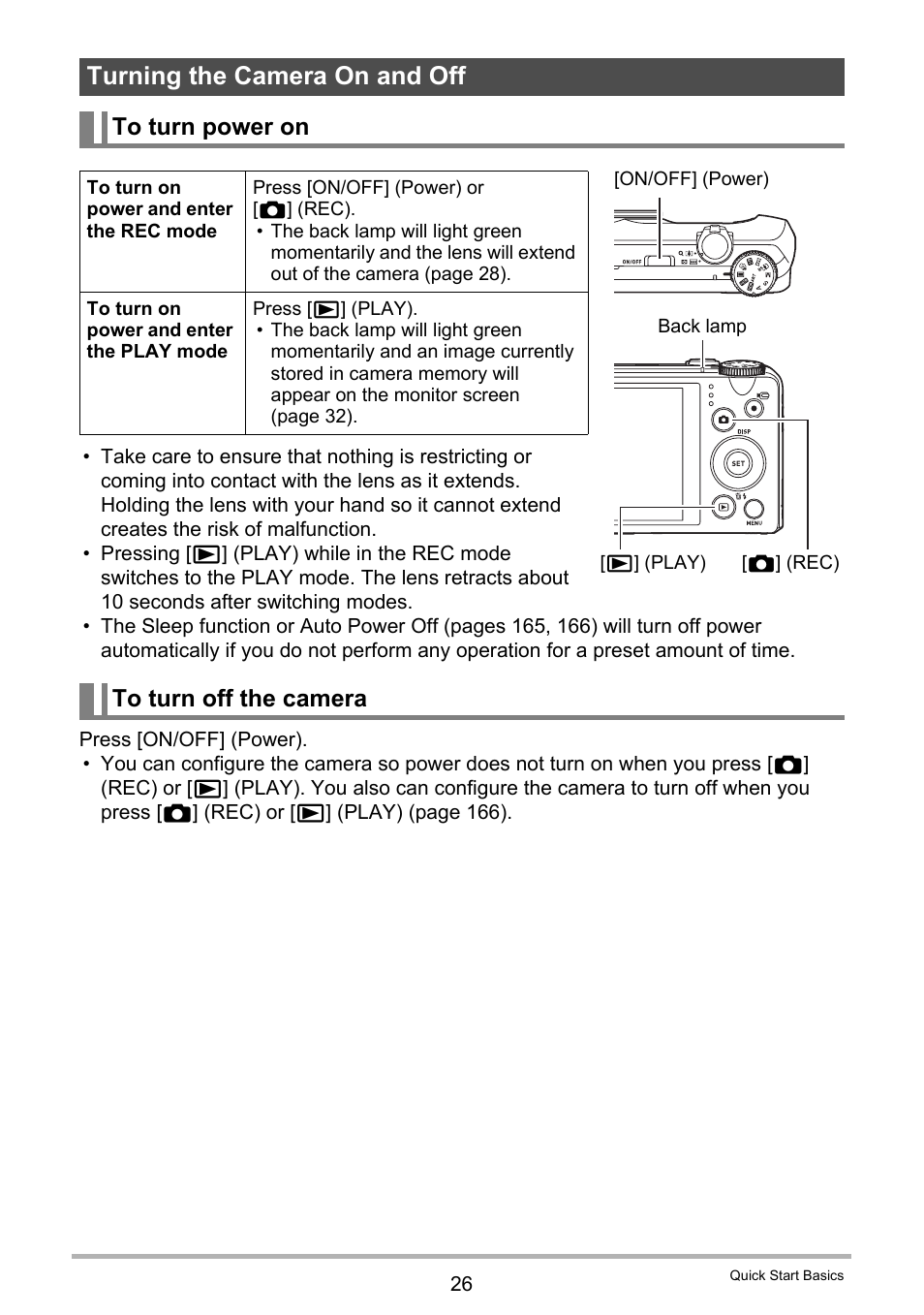 Turning the camera on and off, To turn power on, To turn off the camera | Casio EXILIM EX-ZR200 User Manual | Page 26 / 201