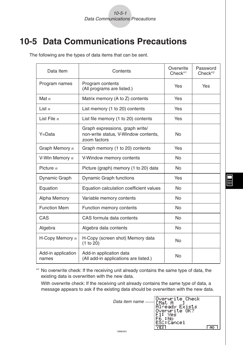 5 data communications precautions | Casio FA-123 User Manual | Page 9 / 22