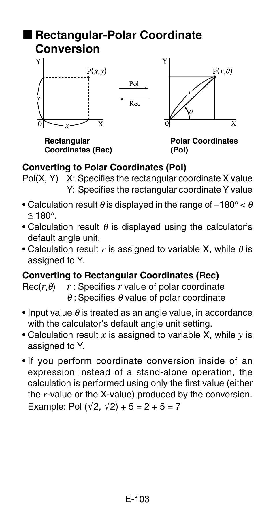 K rectangular-polar coordinate conversion | Casio FC-200V User Manual | Page 105 / 149