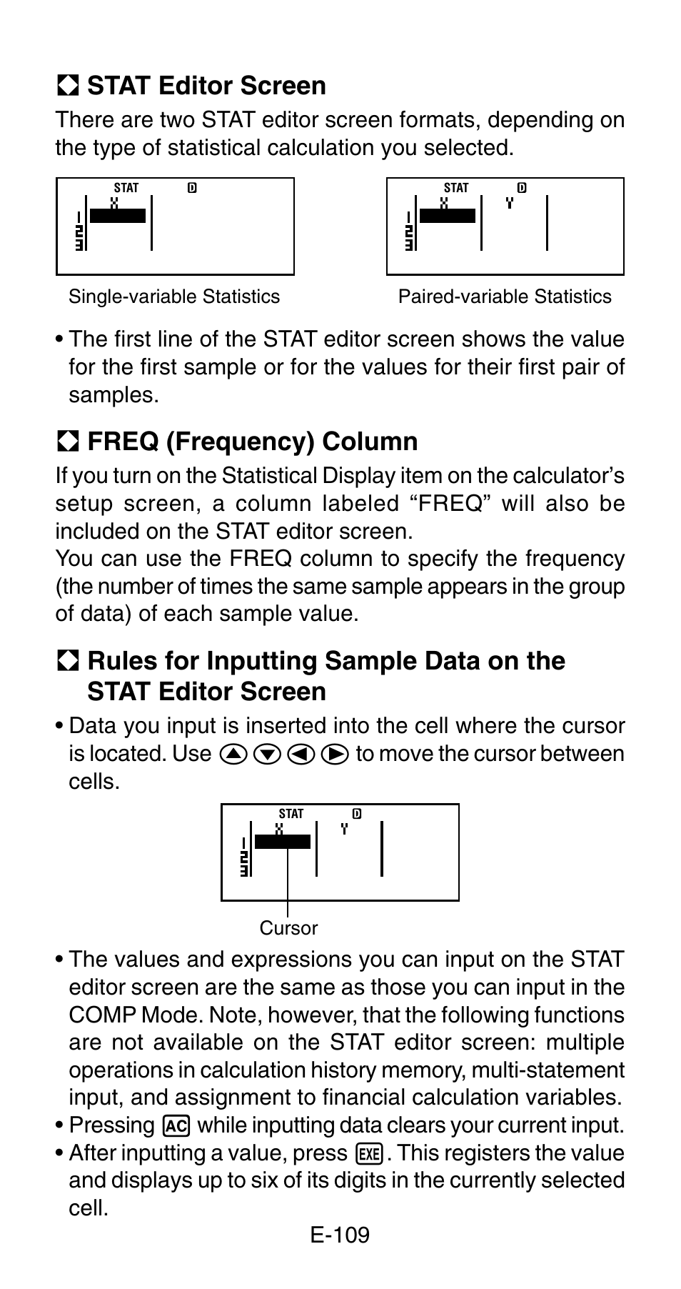 A stat editor screen, A freq (frequency) column | Casio FC-200V User Manual | Page 111 / 149
