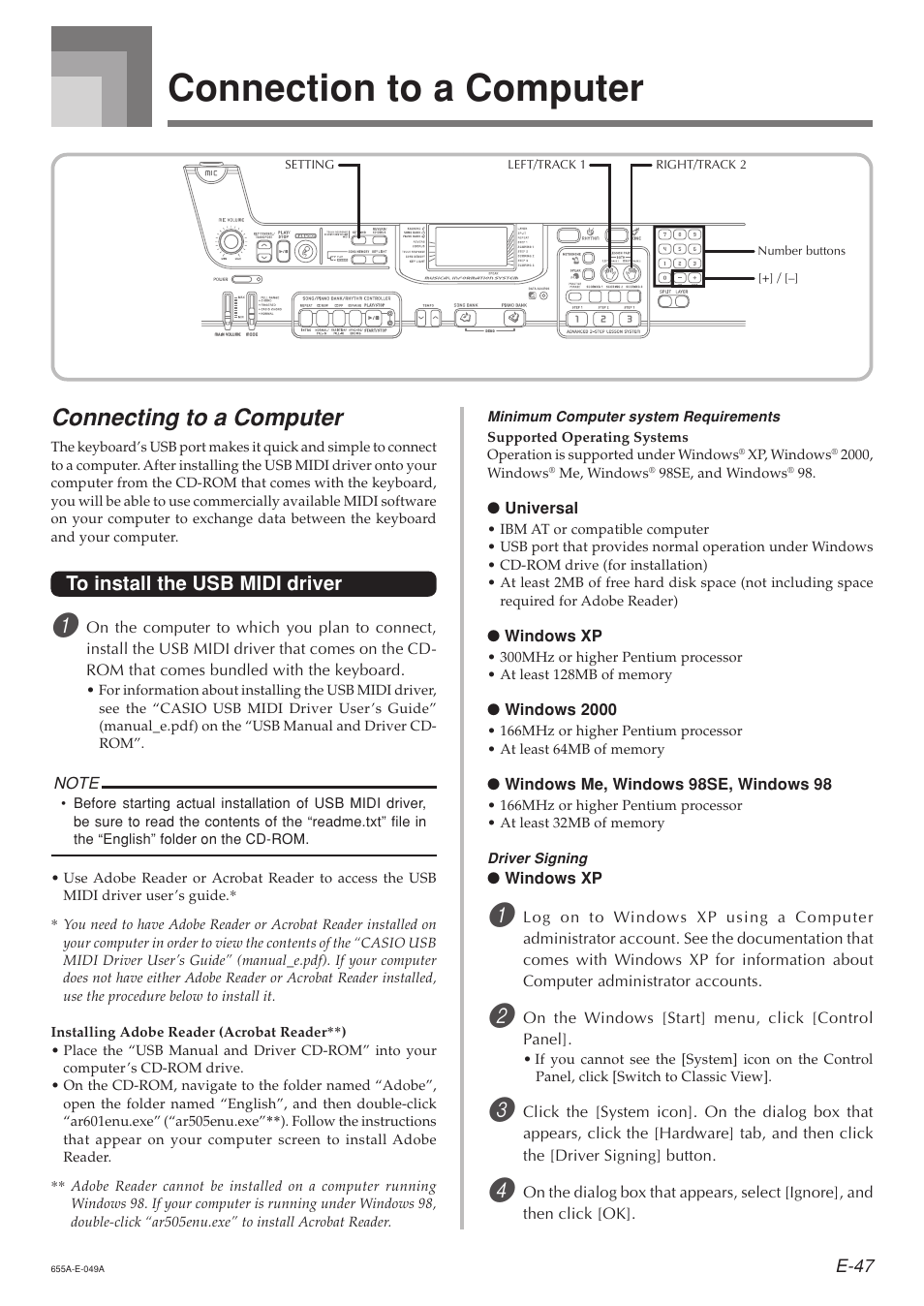 Connection to a computer, Connecting to a computer | Casio LK94TV User Manual | Page 49 / 69