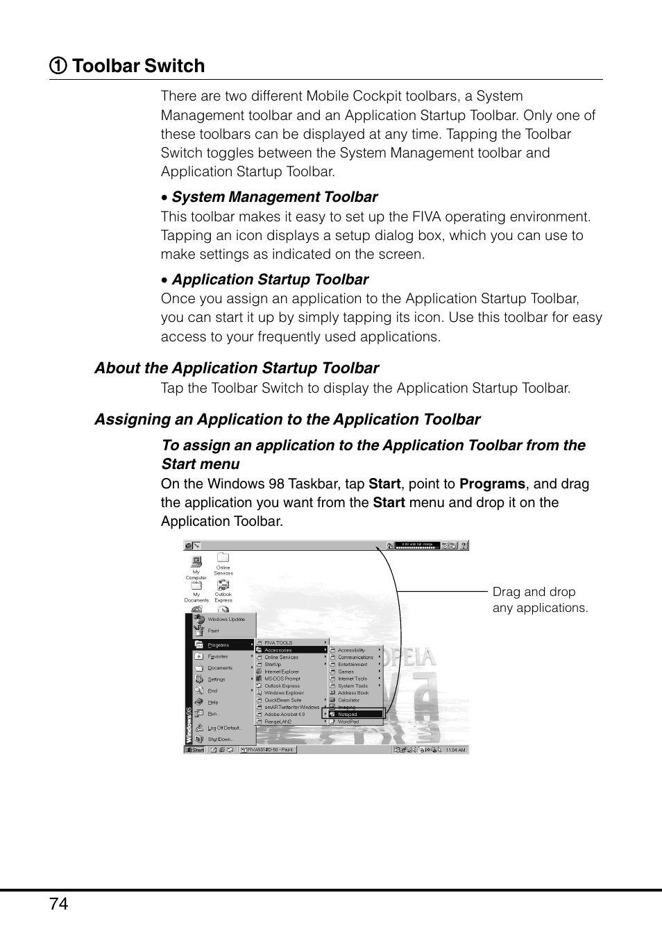 1 toolbar switch, 11 toolbar switch | Casio MPC-501 User Manual | Page 74 / 126