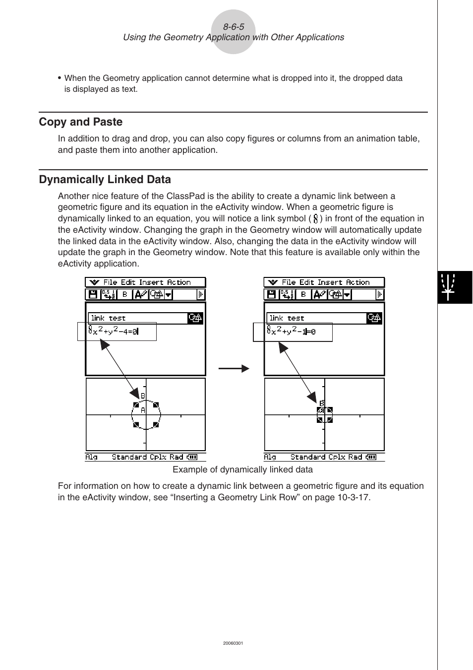 Copy and paste -6-5 dynamically linked data -6-5, Copy and paste, Dynamically linked data | Casio CLASSPAD 330 3.04 User Manual | Page 561 / 954