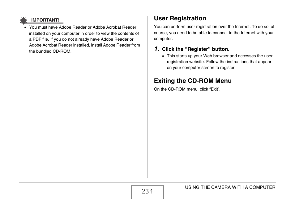 User registration, Exiting the cd-rom menu | Casio EX-S770D User Manual | Page 234 / 285