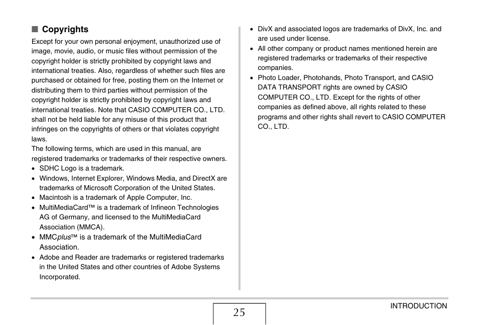 Copyrights | Casio EX-S770D User Manual | Page 25 / 285
