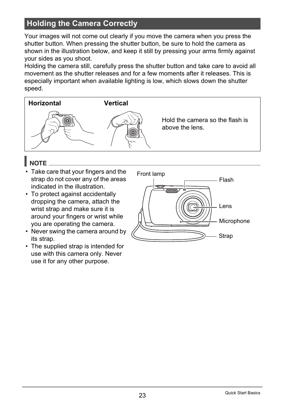Holding the camera correctly | Casio EX-S8 User Manual | Page 23 / 143